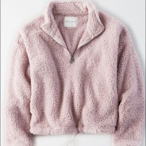 American Eagle Sherpa half-zip cropped sweater